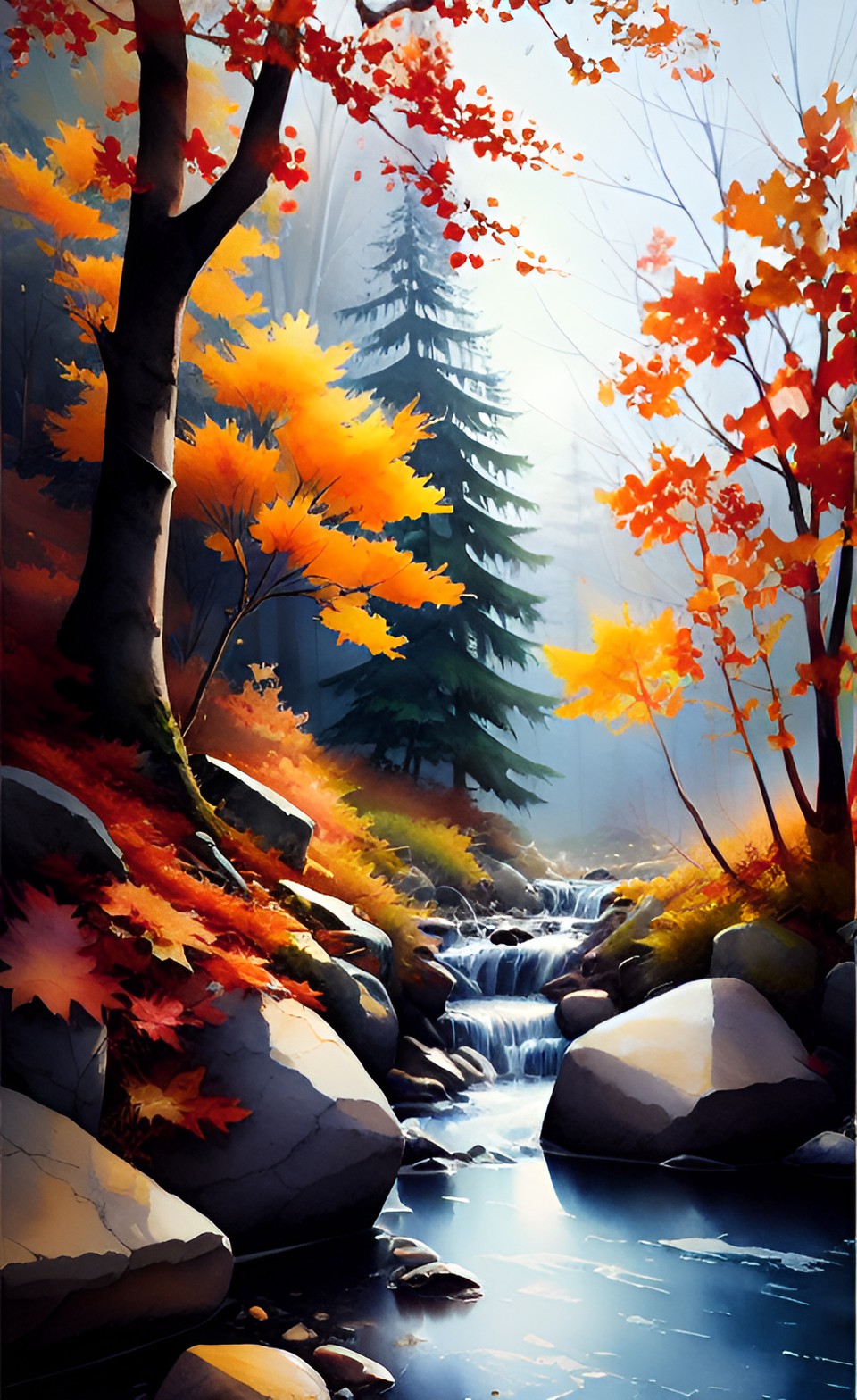 autumn, creek with rocks, leaves, elaborate, highly detailed, realistic, intricate, elegant preview