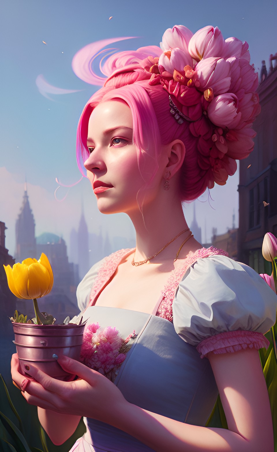 pink hair queen holding a tulip preview