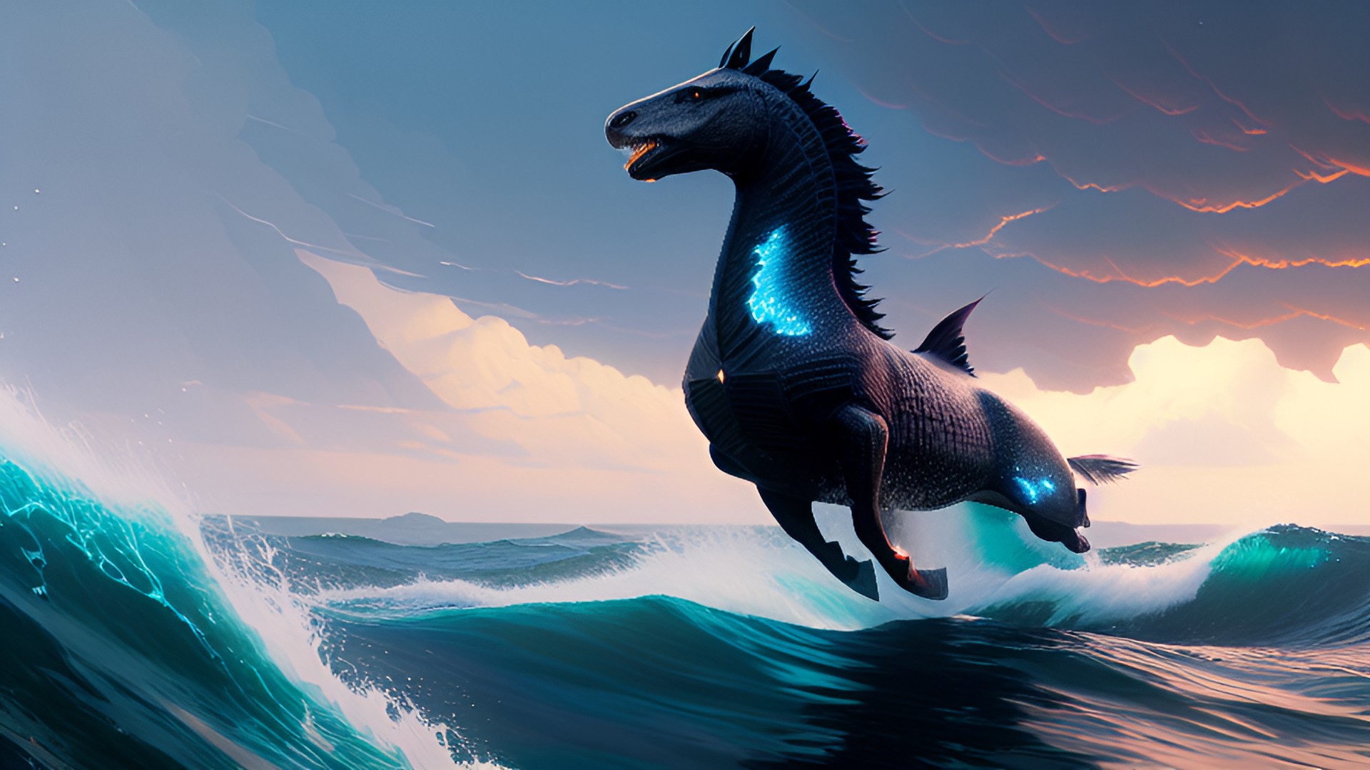 Kelpie - sea kelpie riding the waves preview