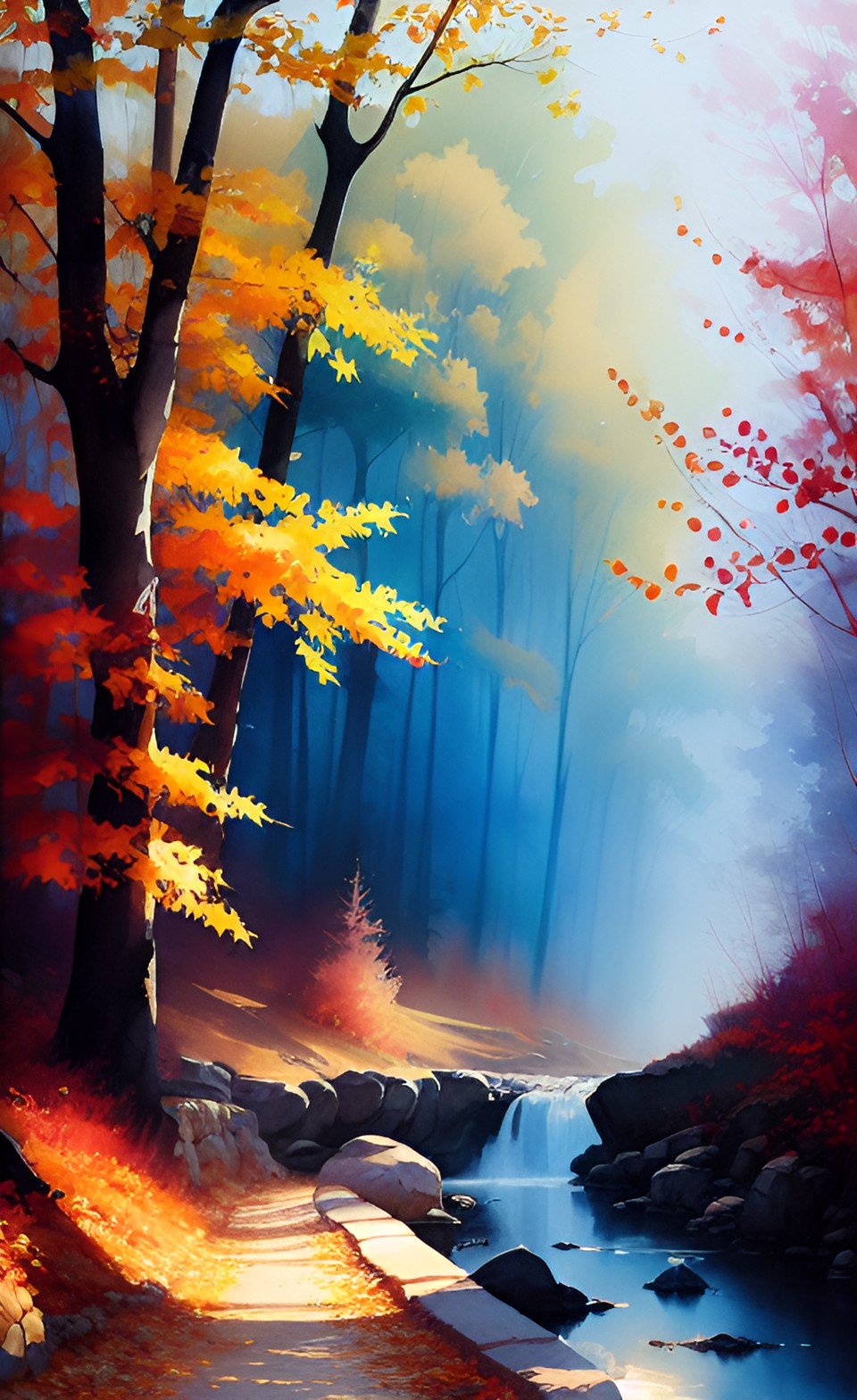 autumn, little creek, sunlight, elaborate, highly detailed, realistic, intricate, elegant preview