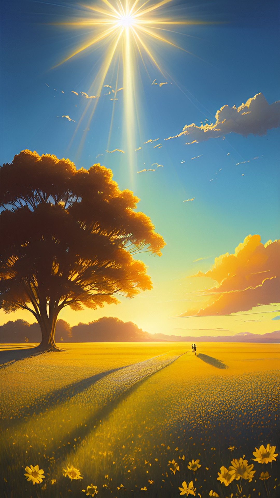 halo - a radiant halo of golden light floating above a serene, sun-kissed meadow, with delicate wildflowers and butterflies dancing around it." preview
