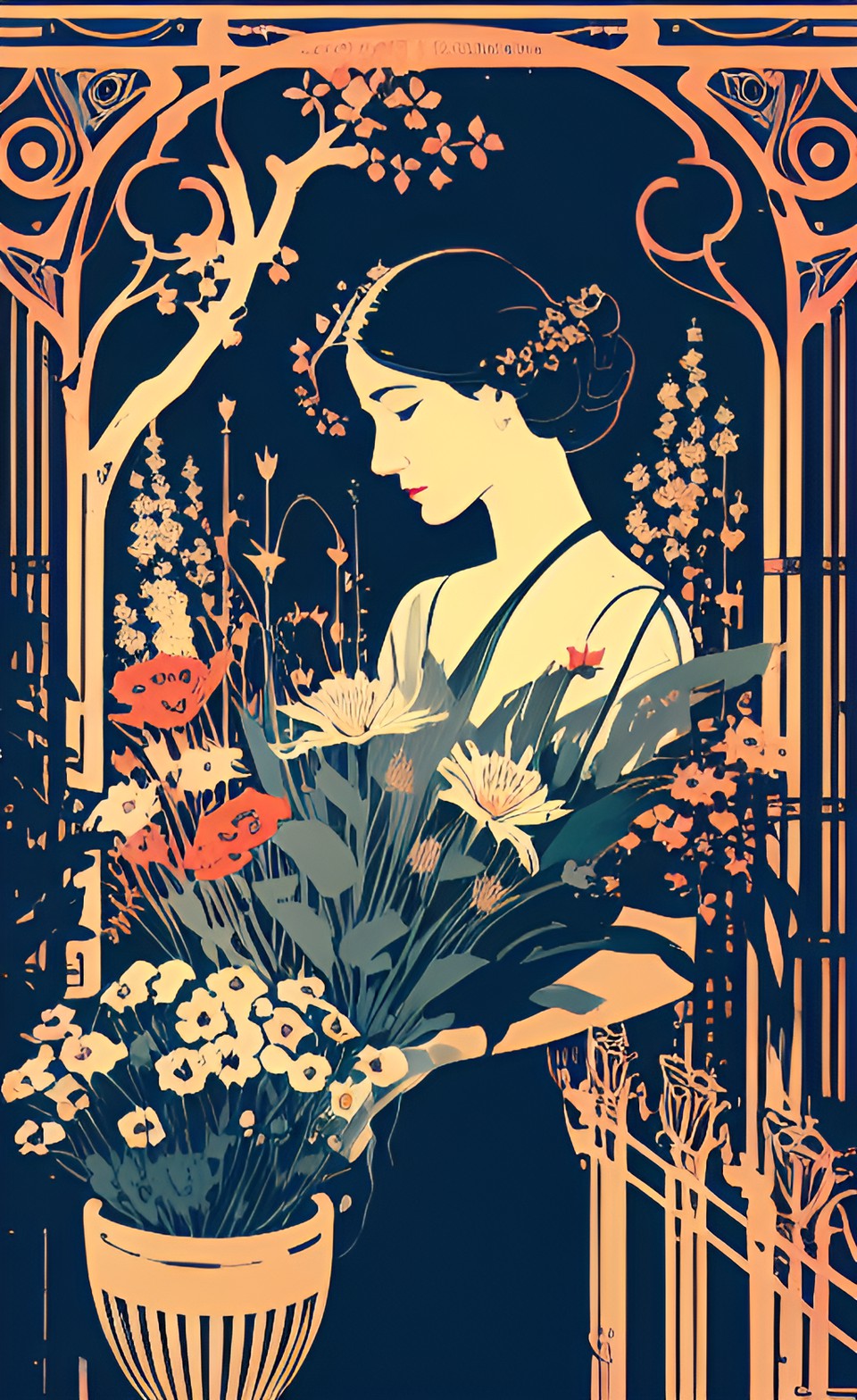 art nouveau woman flowers preview