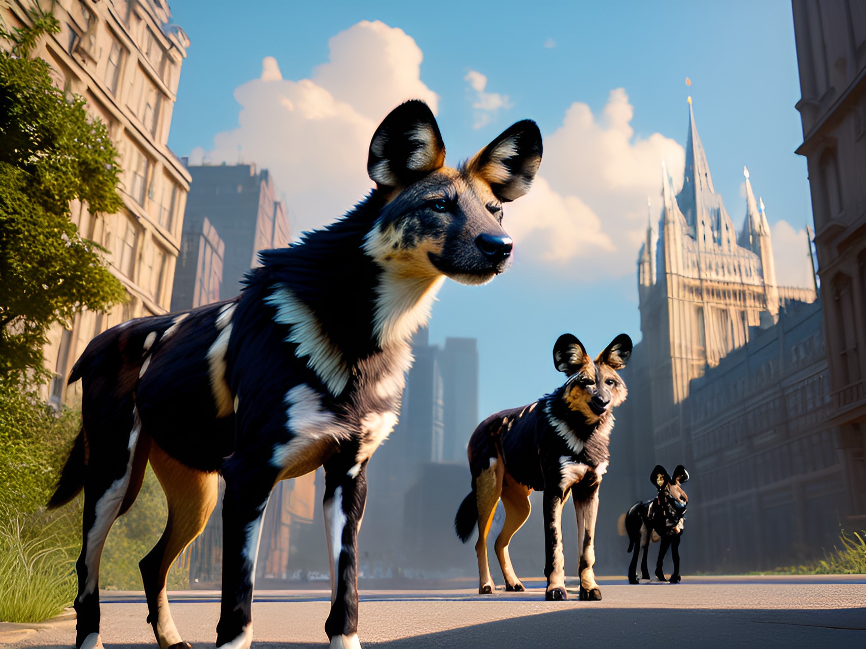 Wild Dogs in London - african wild dogs roaming the streets and  london preview