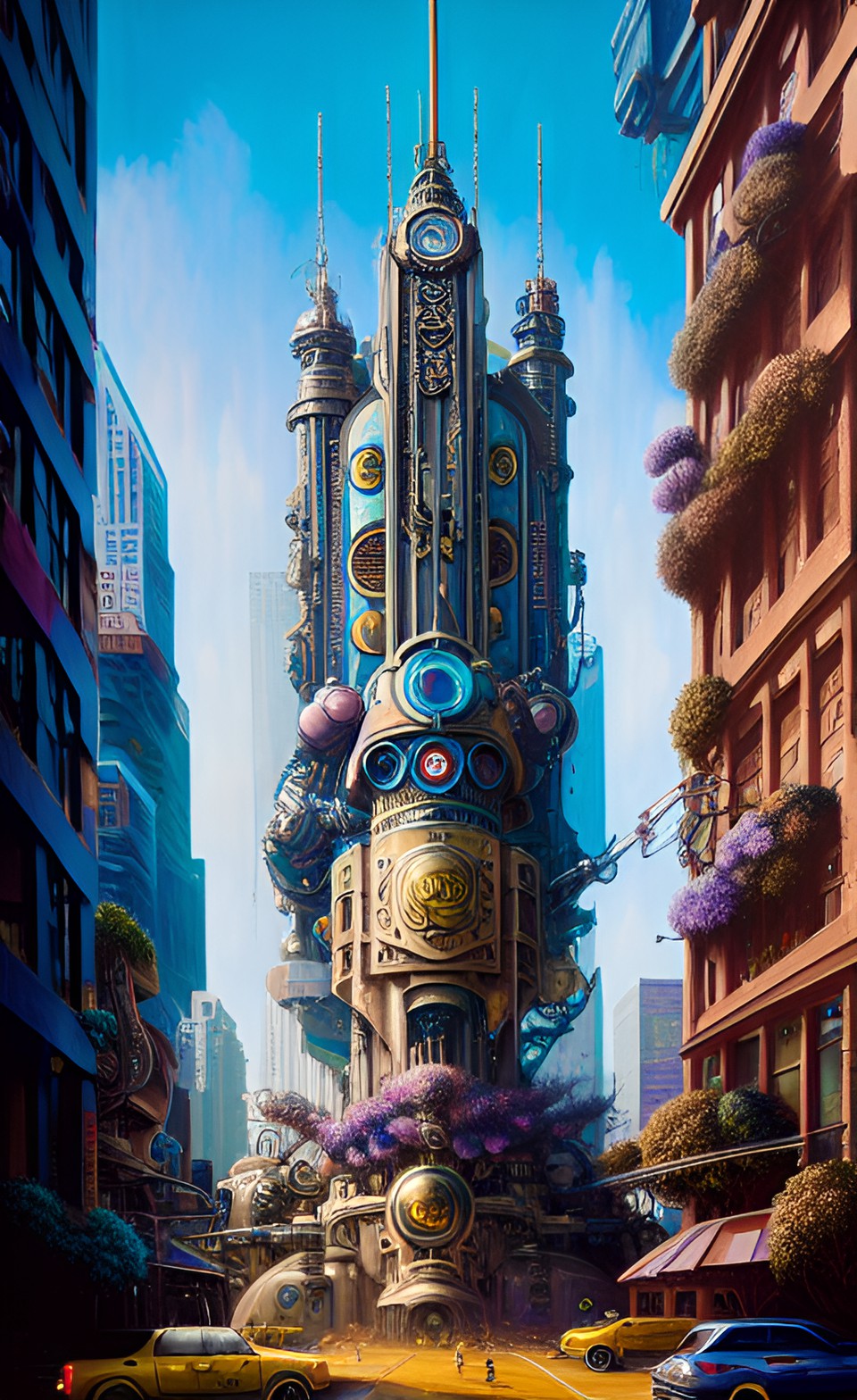 a steampunk robot uprising in a futuristic city preview