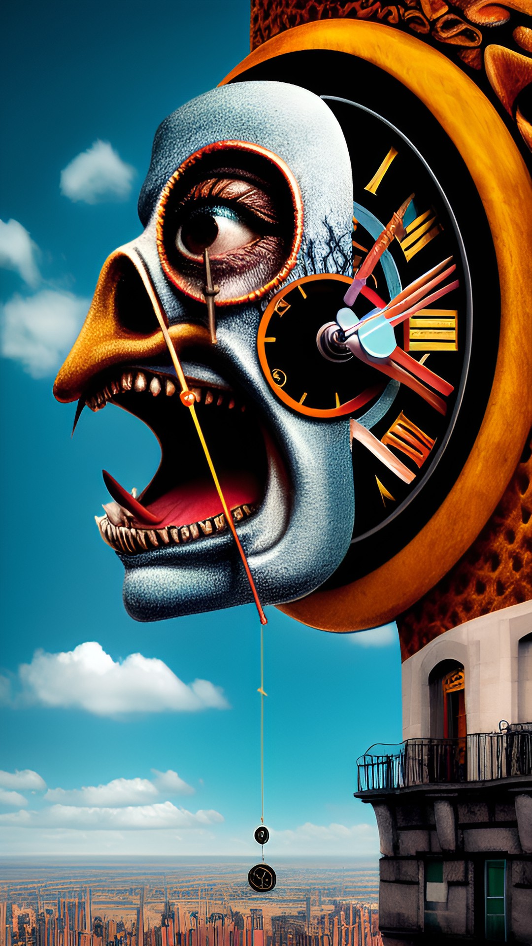 Chronos - clock in mouth, surrealism, terrifying, dark, randomness, high definition, highly detailed art preview