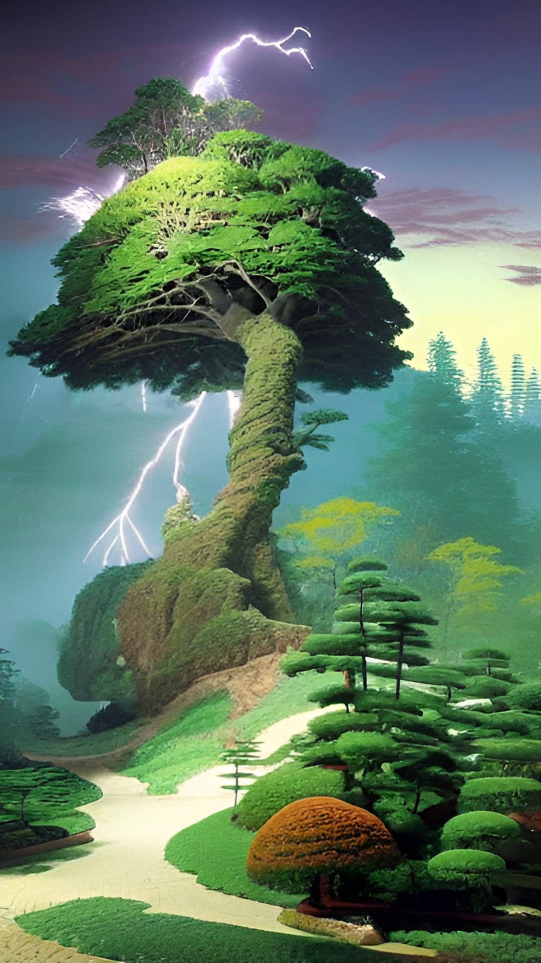 lightning tree huge mountain with lots of plants preview