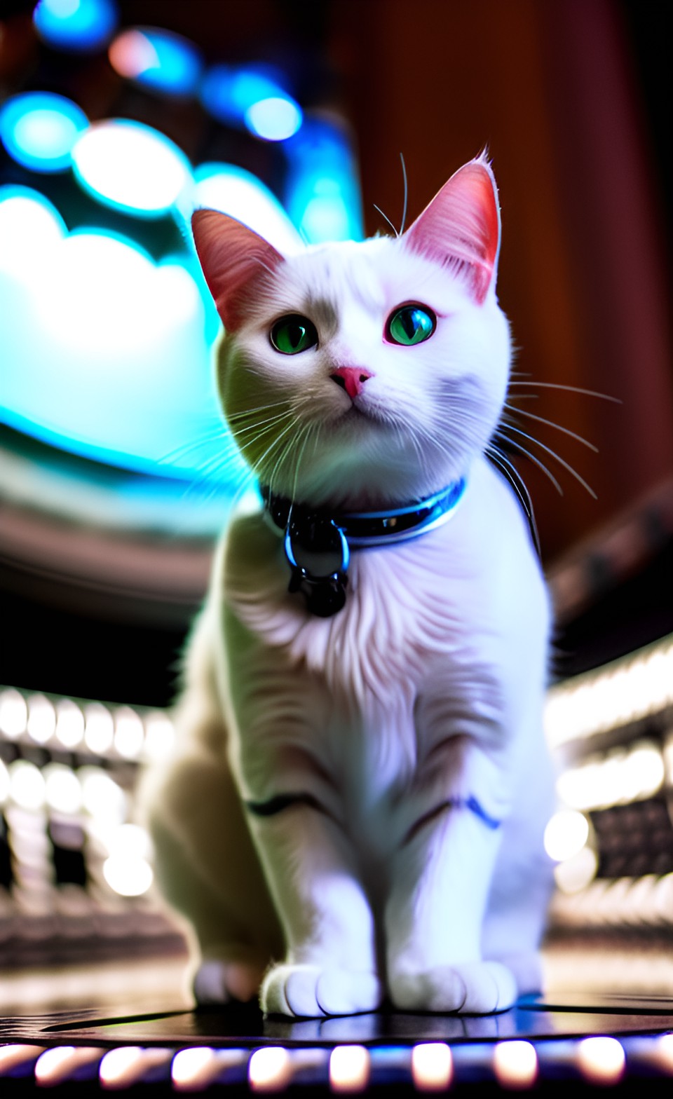 white robot cat stands next to the abyss in the underworld, ultrarealistic, 4k preview