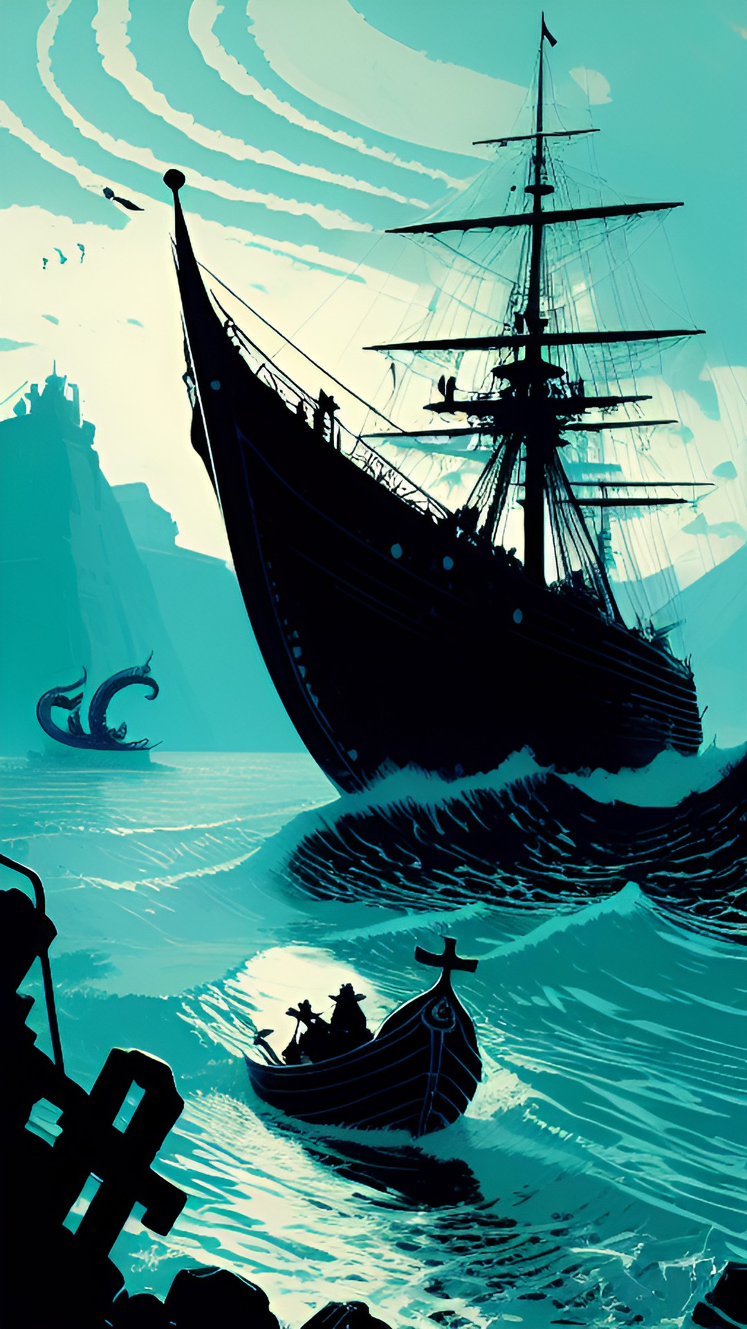 viking longship attacked by the kraken preview