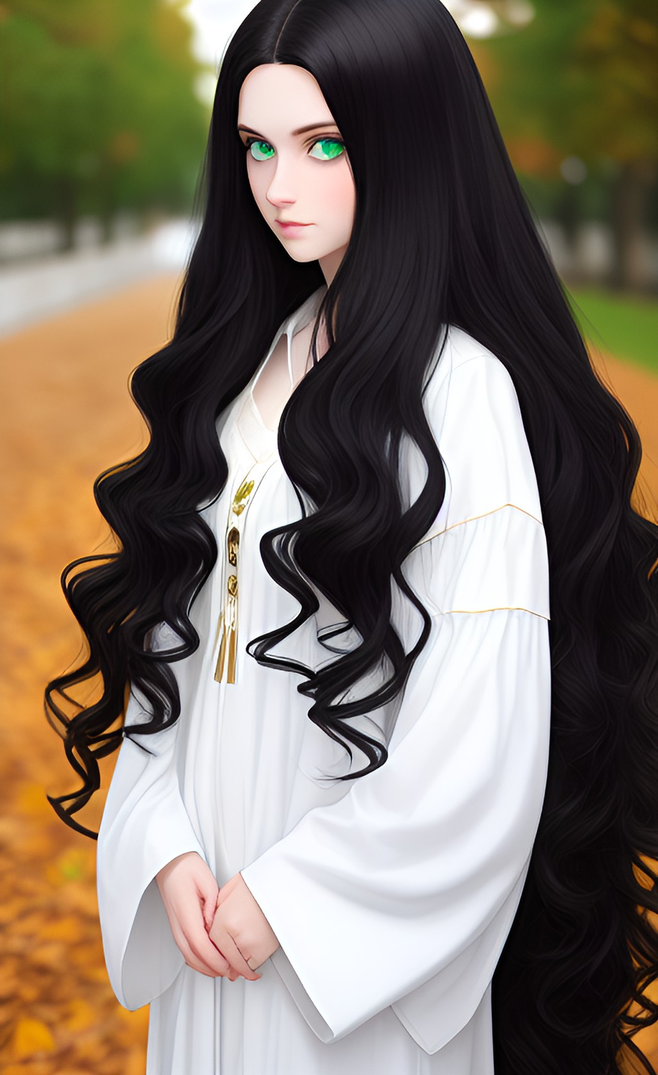 long blackwavy hair, green eyes, pale skin preview