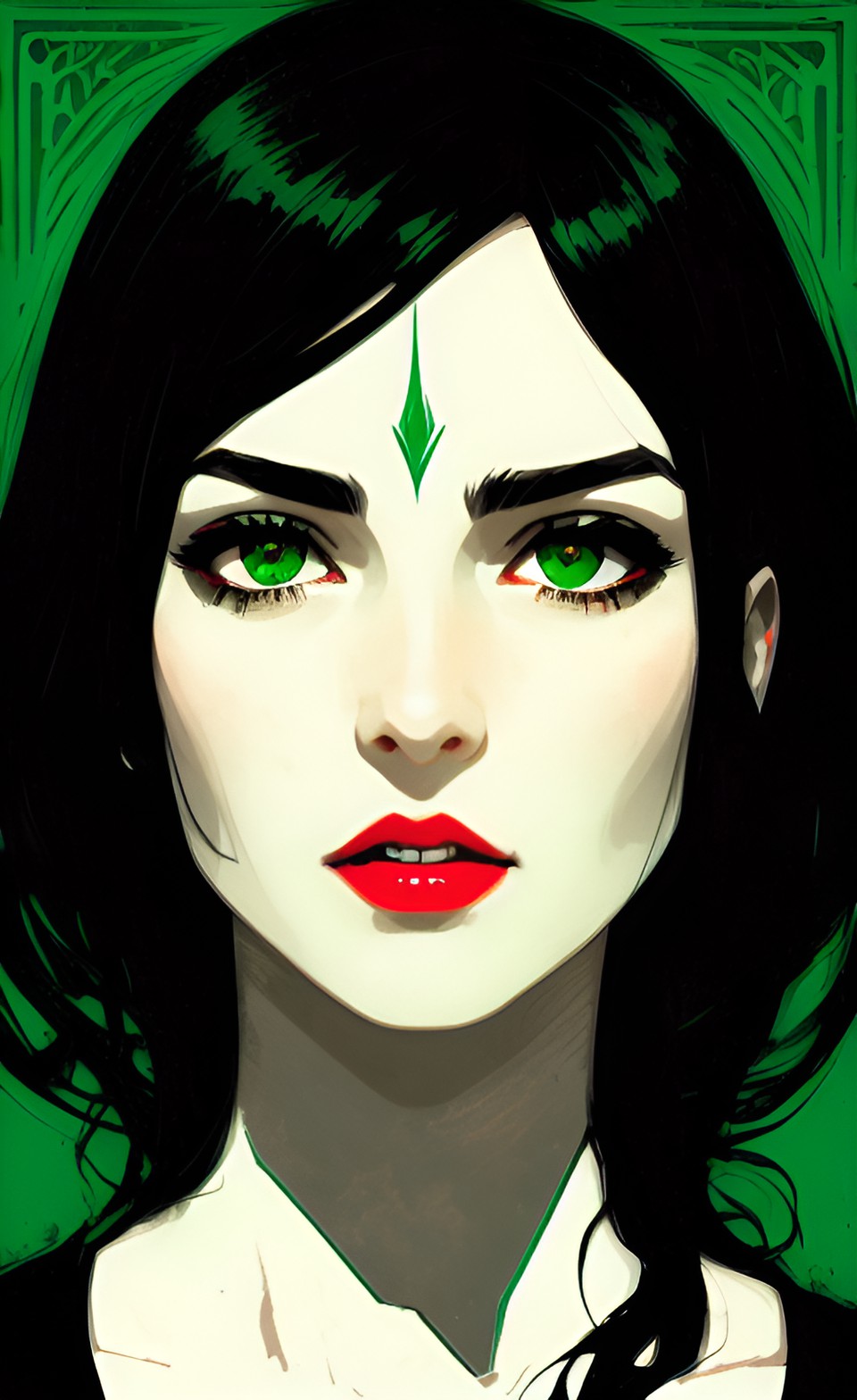 black wavy hair, green eyes, pale skin, vampire preview