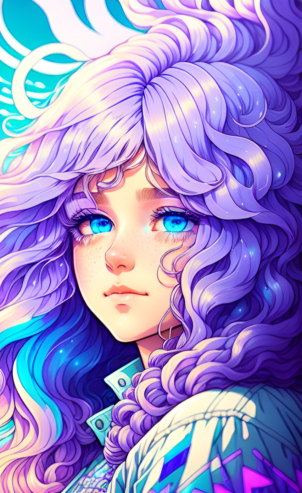 light lavender wavy hair, blue eyes preview