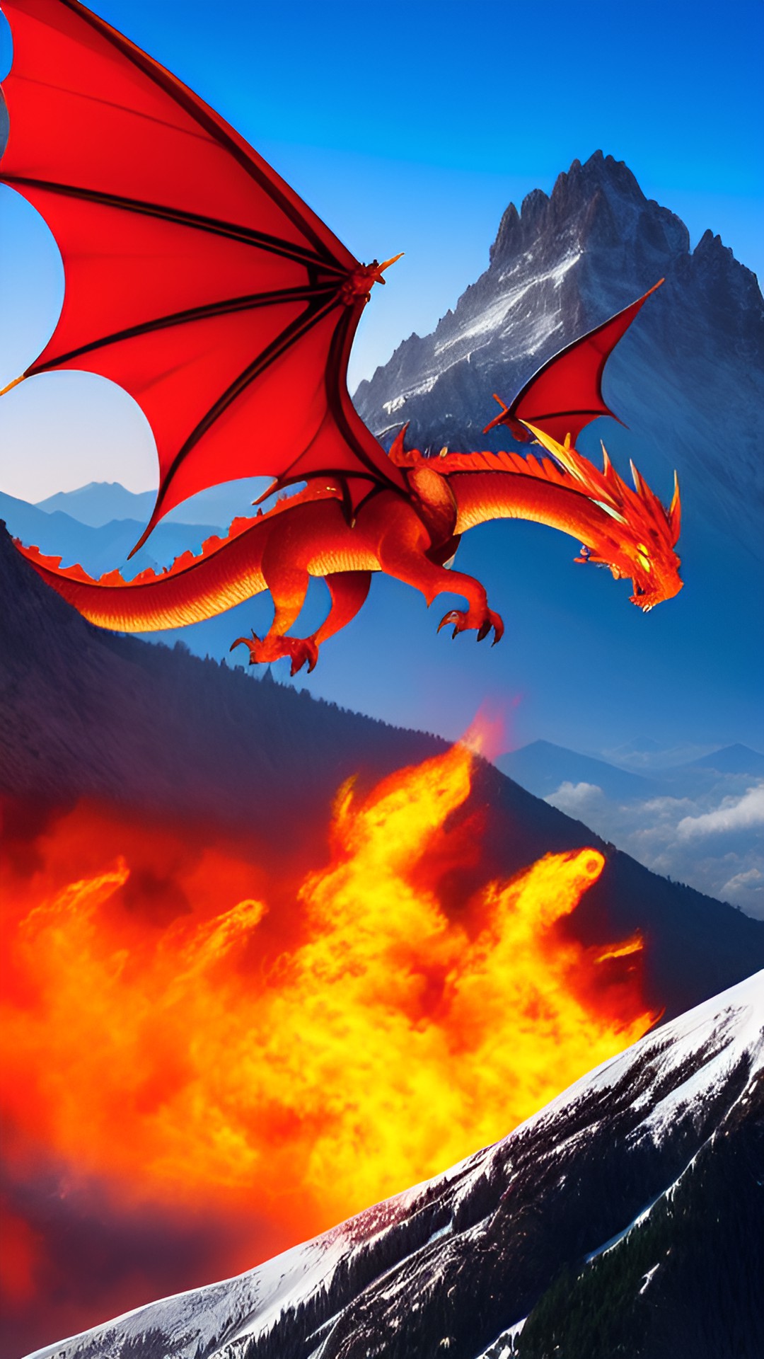 Peril - fire dragon flying in the mountains preview