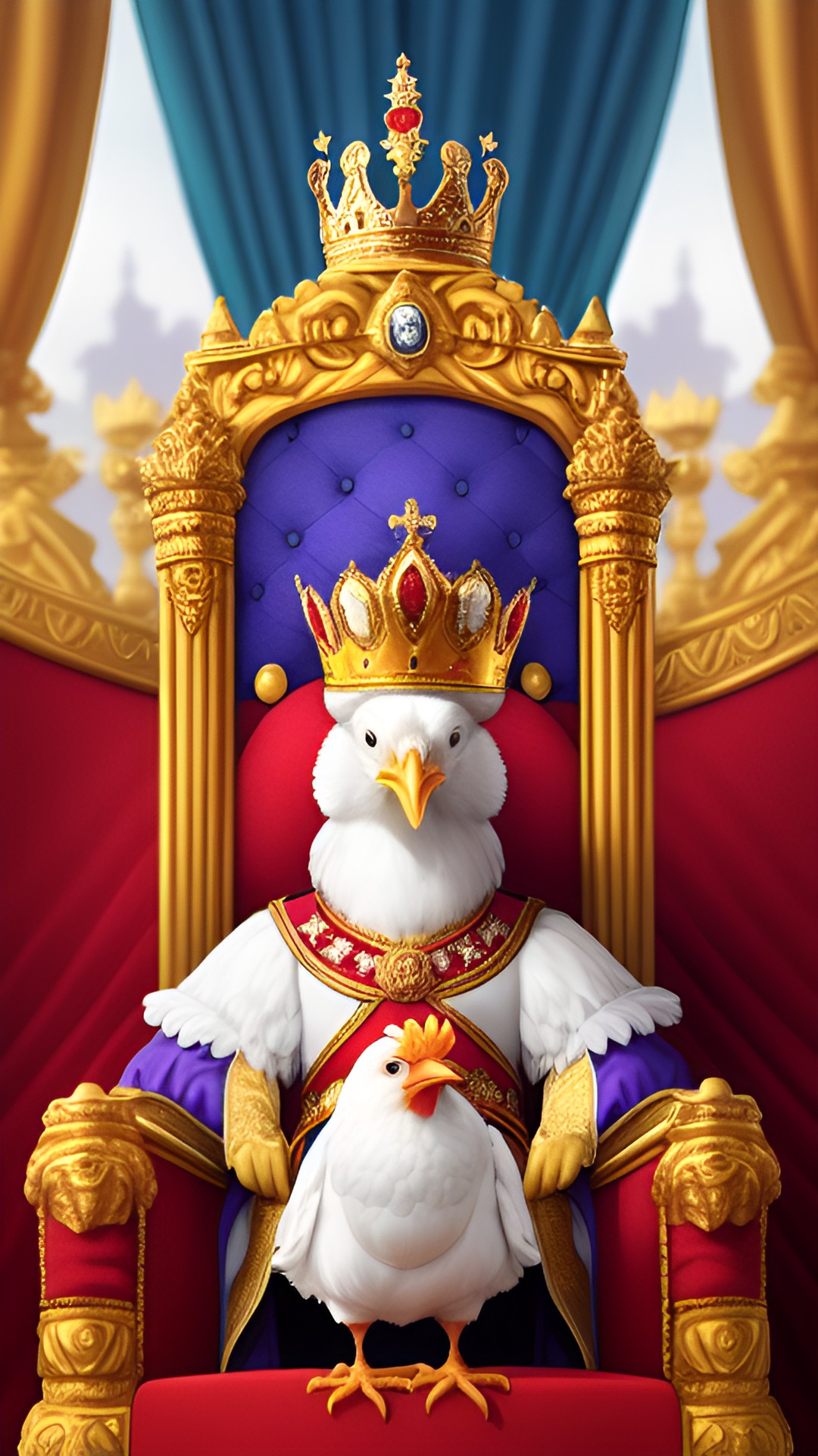 Royal chicken2 - royal chicken wearing a crown and sitting in a throne preview