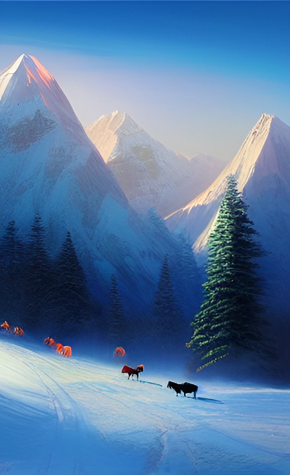 in a snow forest a wolf and a the mount everest preview