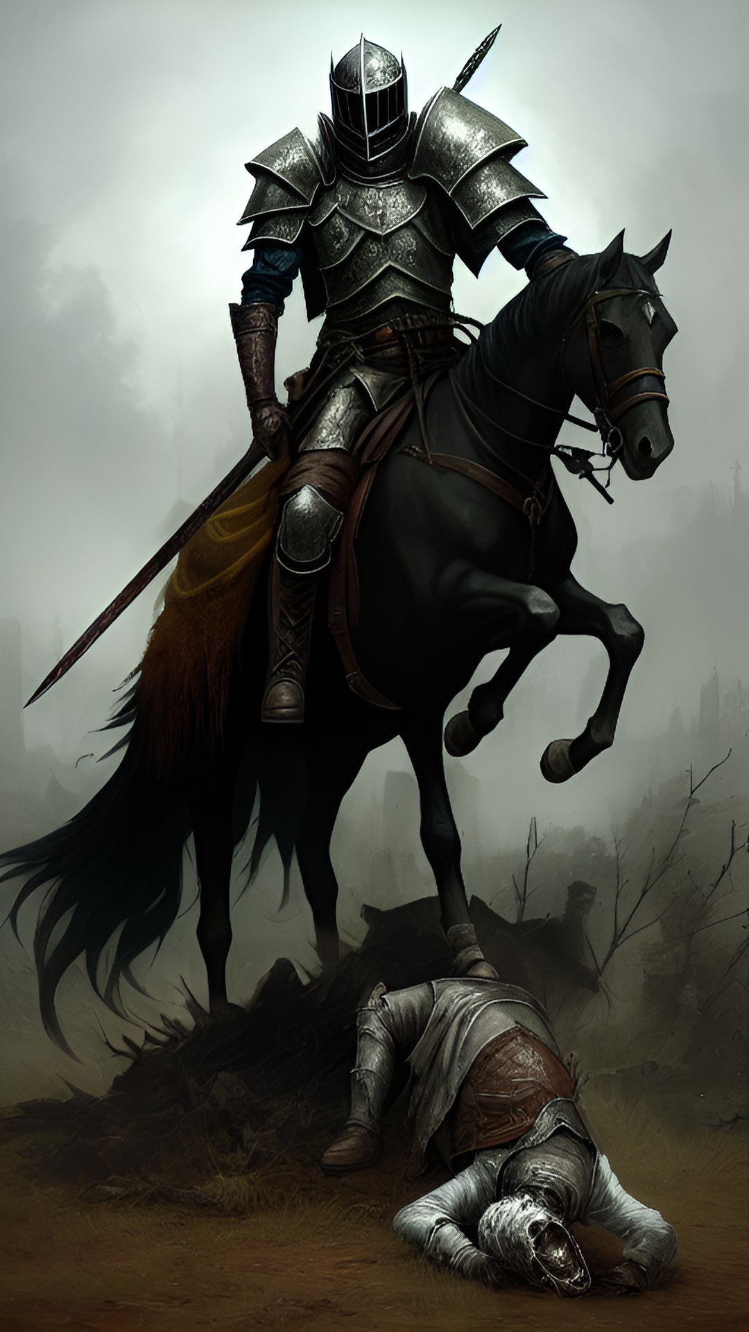 decaying knight riding a dead horse in the style of keith thompson preview