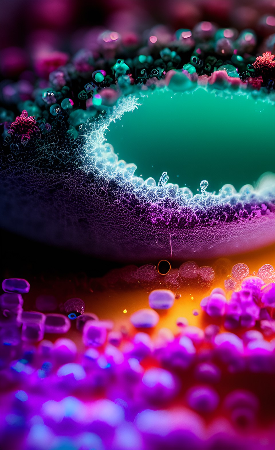 Nano world - closeup from a floating bacteria, nanoscopic, microscopic environment, macro capture, nano zoom, colorful, realistic bacteria preview