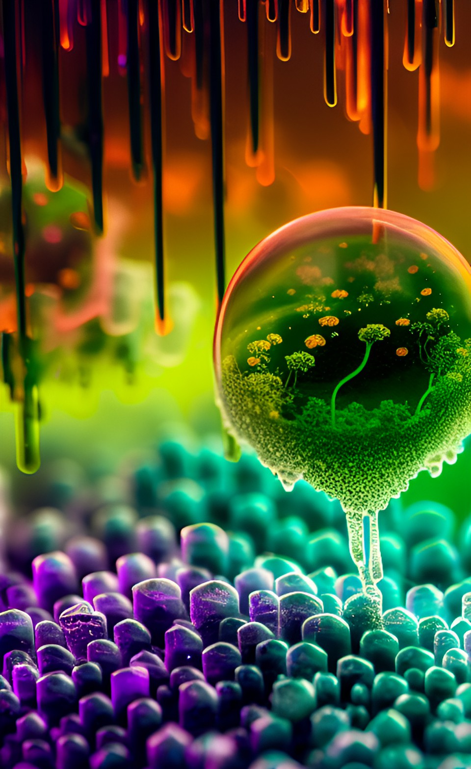 closeup from a floating bacteria, nanoscopic, microscopic environment, macro capture, nano zoom, colorful, realistic bacteria preview