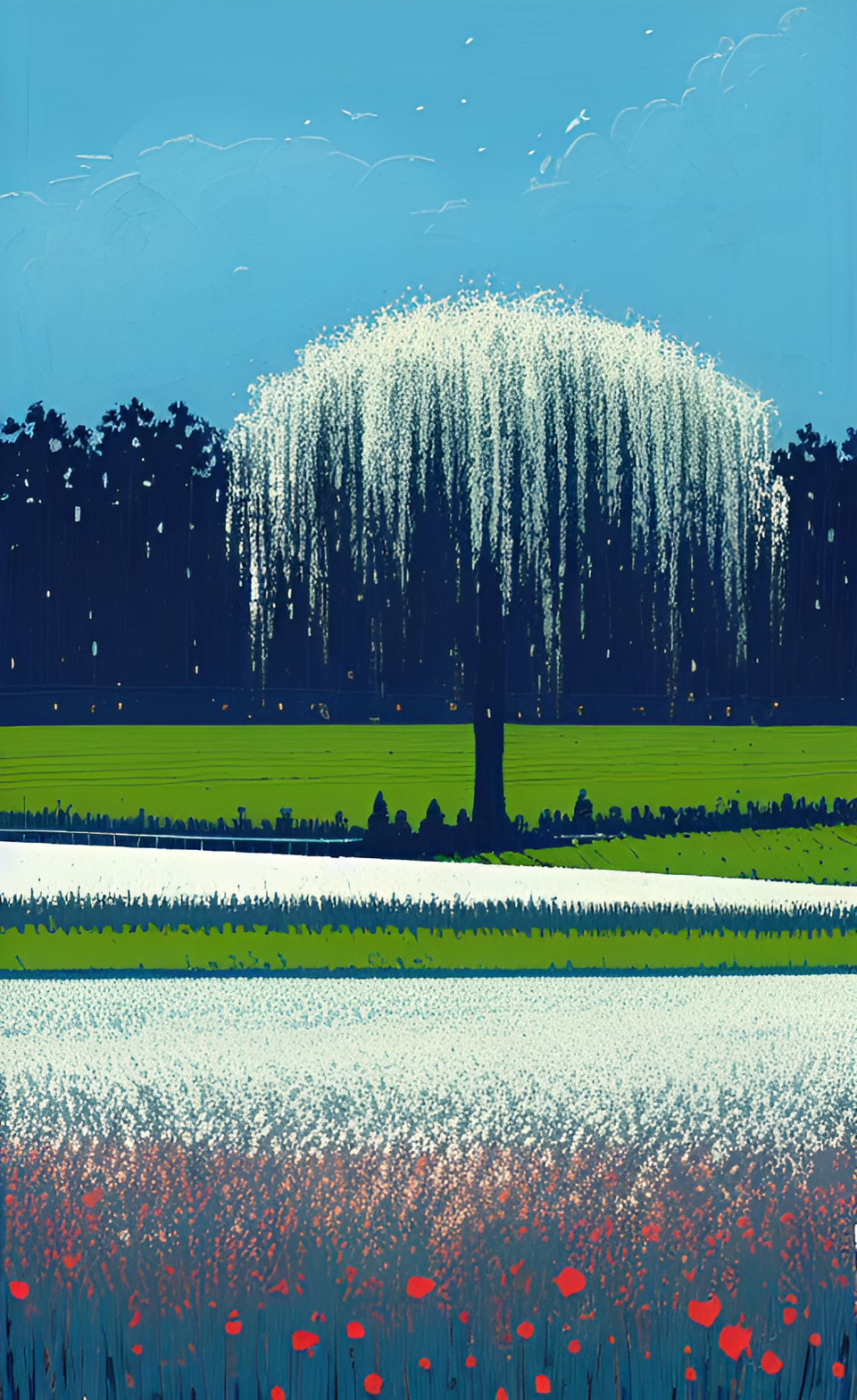 weeping willow field of flowers preview