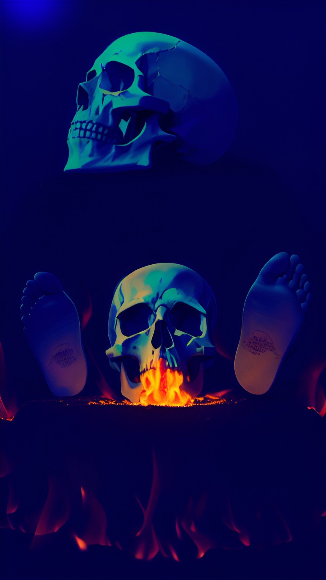 human feet on fire, death skull preview