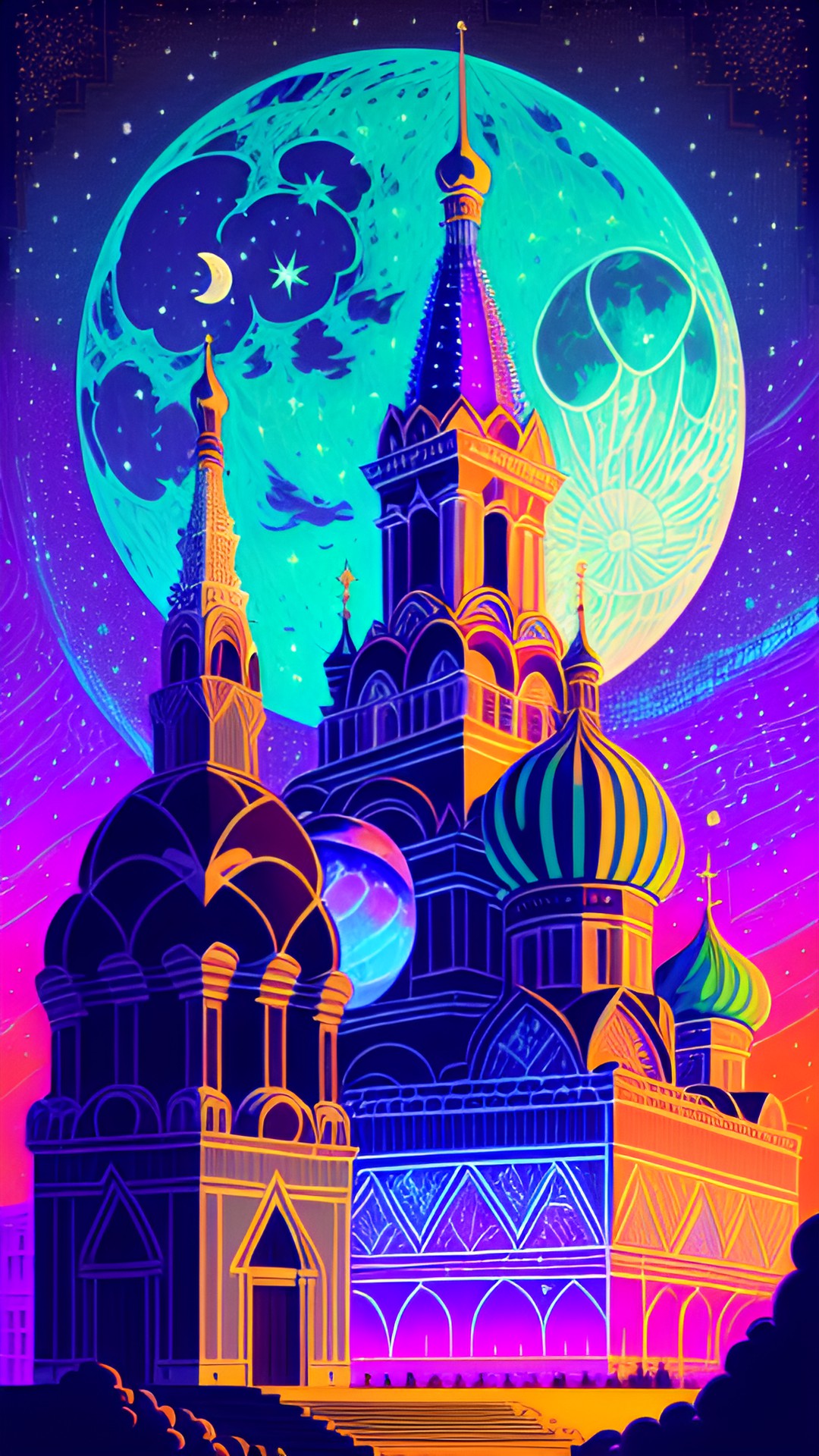 saint basil cathedral starry night with moon iridescent preview