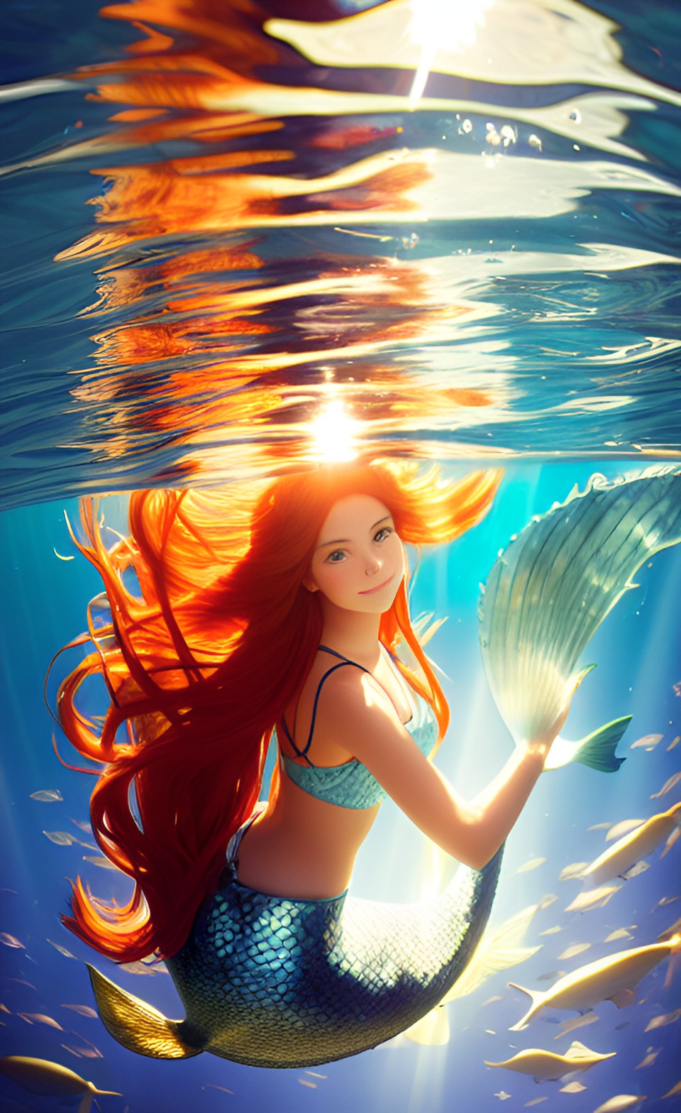 under water, sun reflection, mermaid, long hair preview