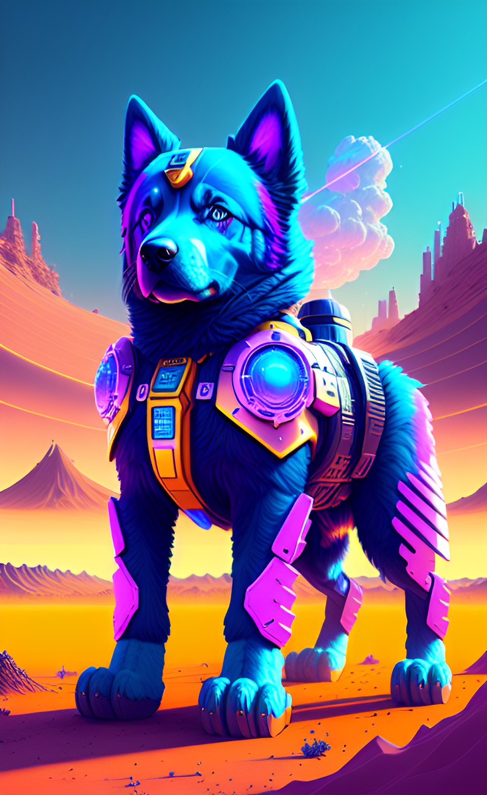 intelligent technology transforming dog, battle angel, desert, battle,
futuristic, flying, technology blue, ip,3d, oc render, high detail preview