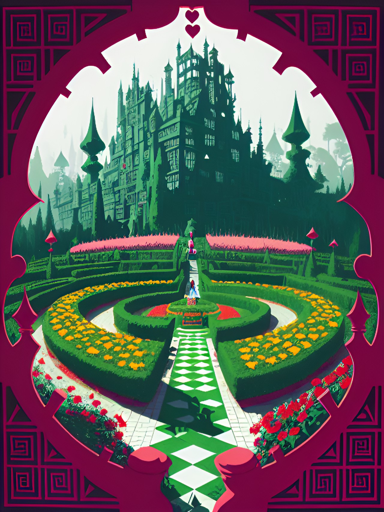 hedge maze, alice in wonderland, queen of hearts preview