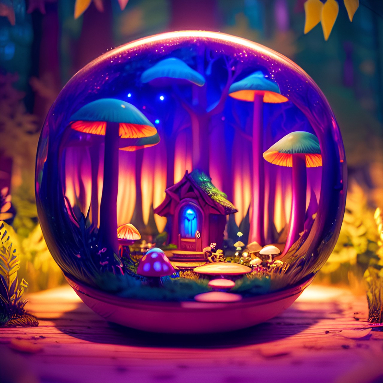 anime style fantasy forest diorama, isometric view, glowing mushroom forest, night preview