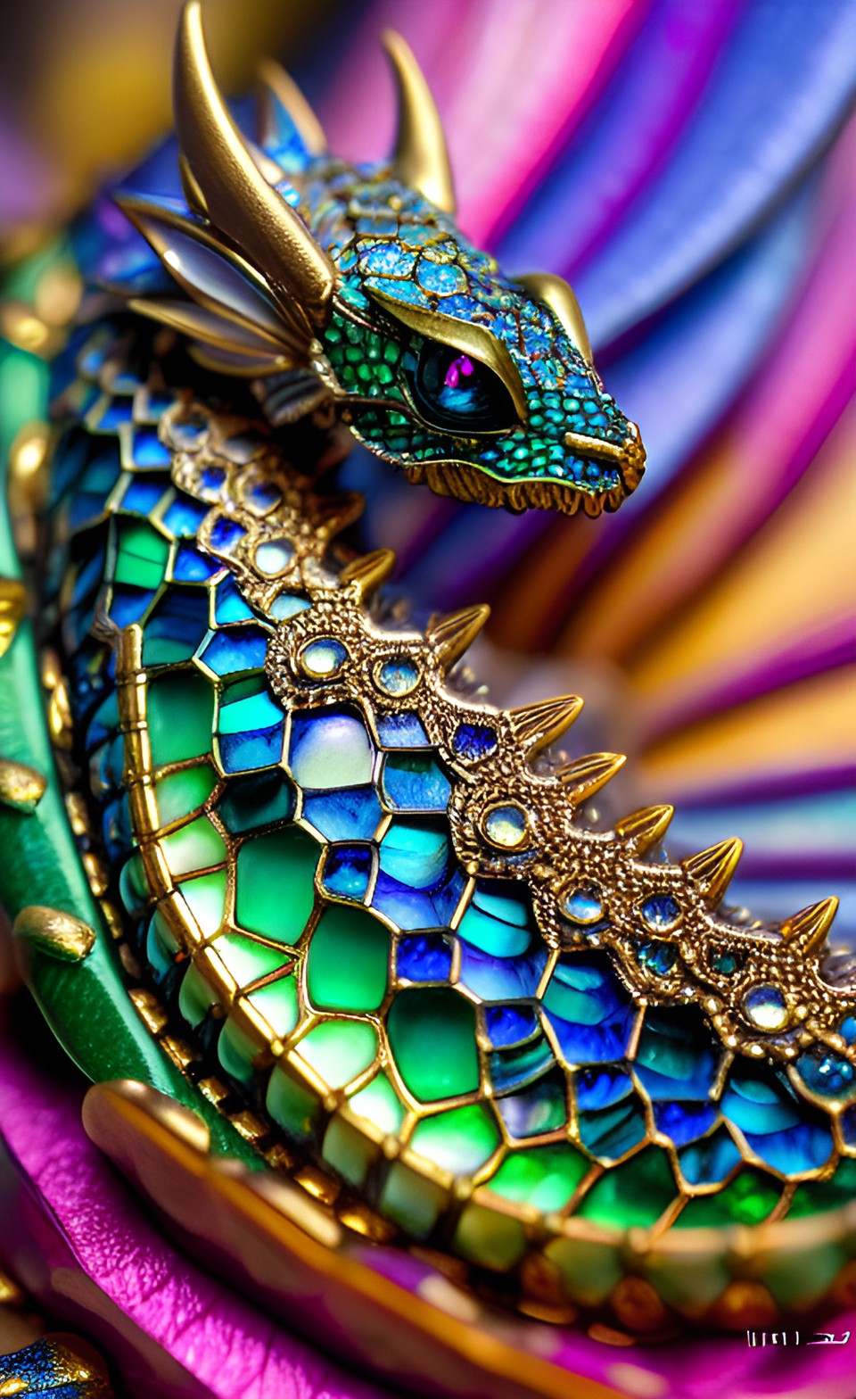 Dragon Ornament #2 - jeweled dragon,iridescent jade scales,macro,bright gem eyes,gold filigree,lace,giger,leonora carrington,didier laurenco,naoto hattori,nicoletta ceccoli,jean-baptiste monge,bernard frize,gunta stolzl preview