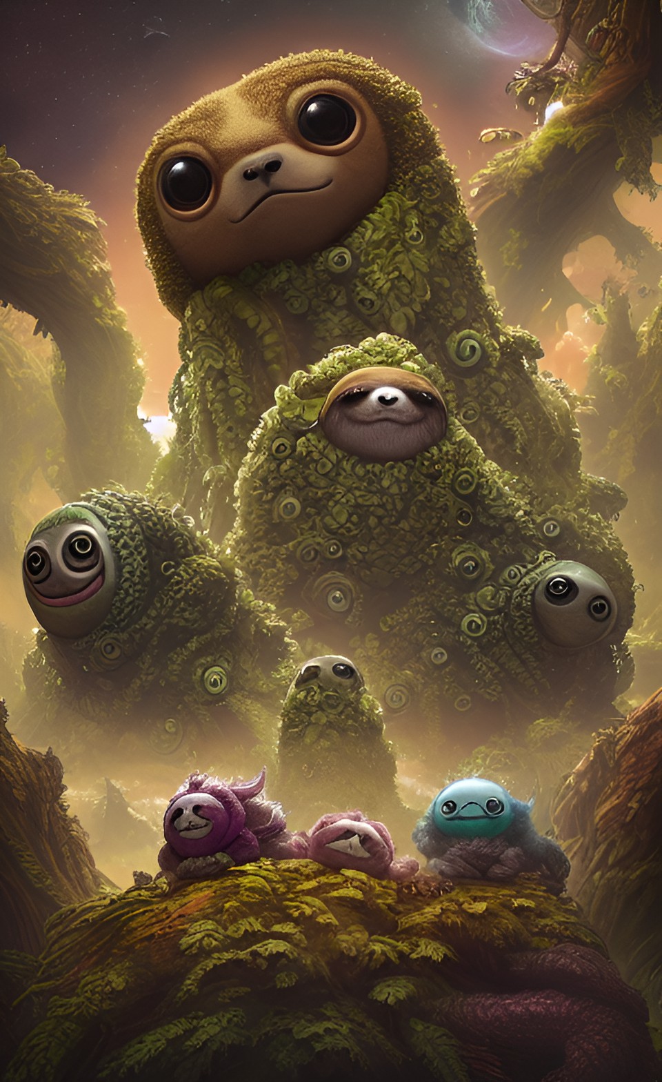 alien tentacle monsters with sloth faces preview