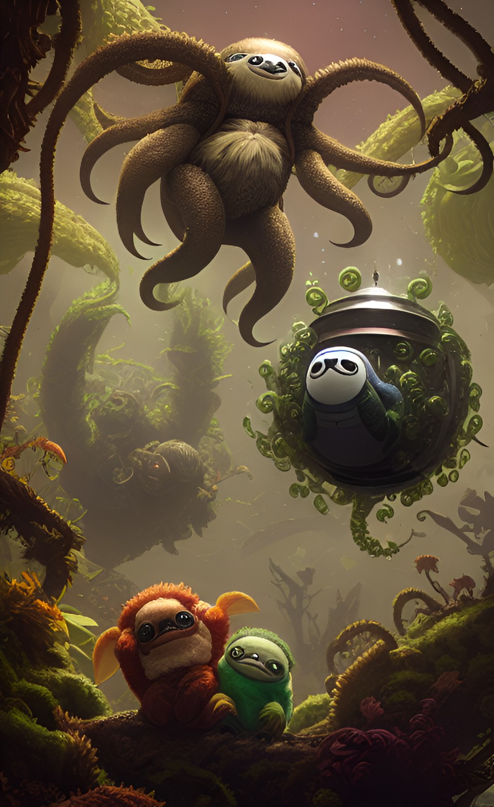 alien tentacle monsters with sloth faces preview