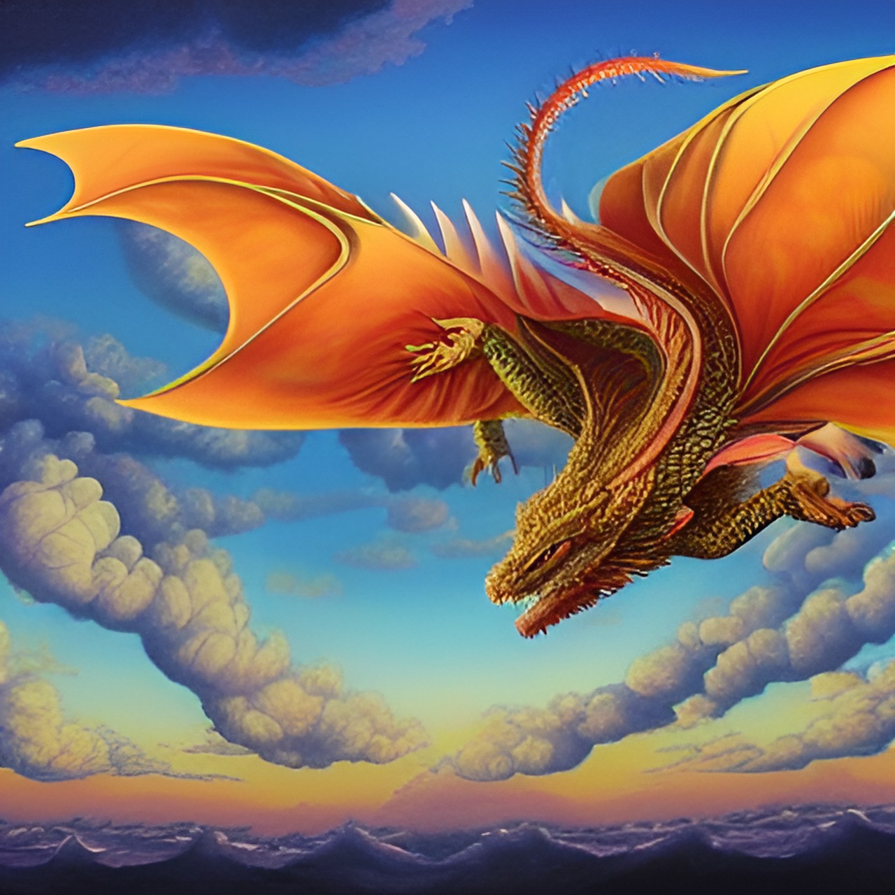 Evening Patrol - dragon, sunset, clouds preview