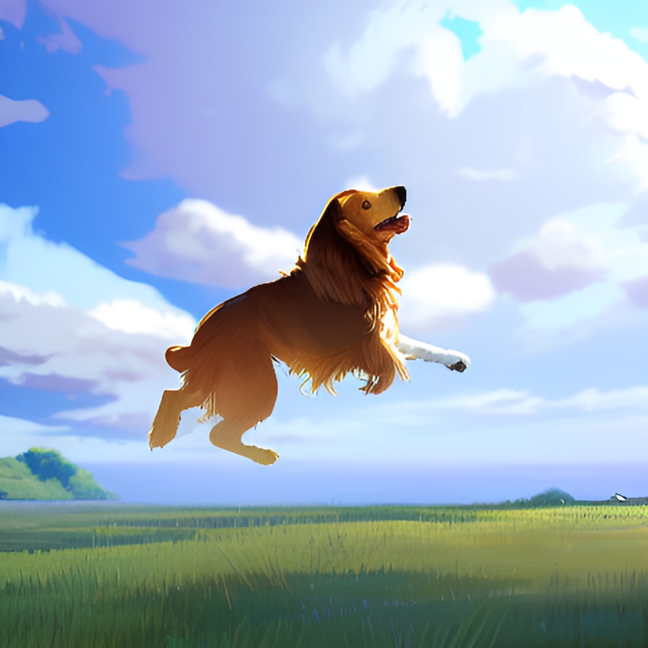 golden spaniel chasing a bird preview