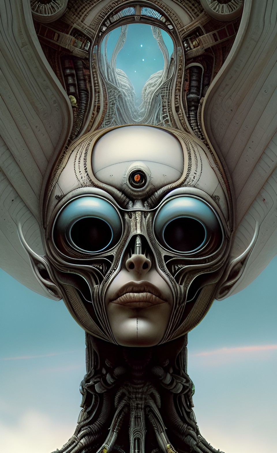 panorama, alien, artwork by h.r. giger & peter gric &roger dean & jean -baptiste monge & bernard frize, adorned pearls and jewels, cinematic composition $signature, watermark$ preview