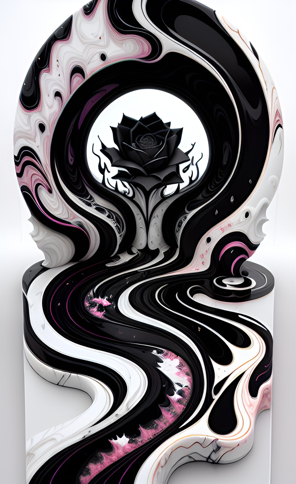 Abyssal Rose River - equally abstract rose drip black and white, split into white and black preview