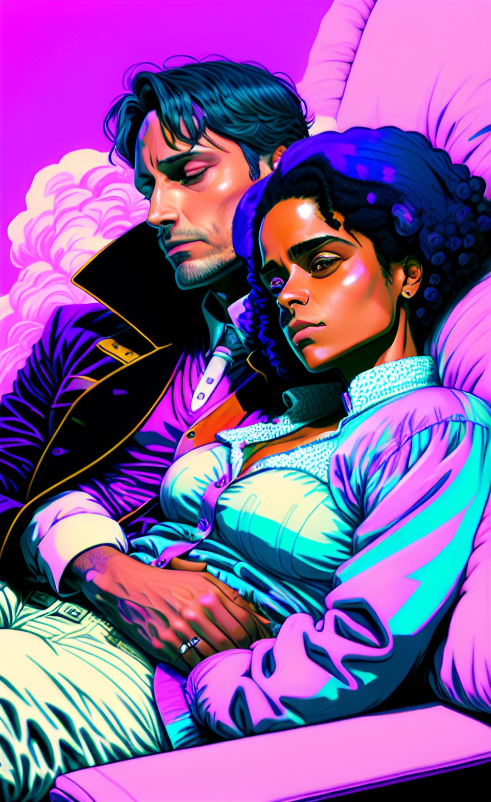 mads mikkelsen and zazie beetz sleeping in an sofa preview