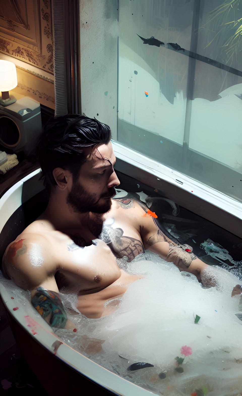 troy baker shirtless sleeping in a bathtub preview