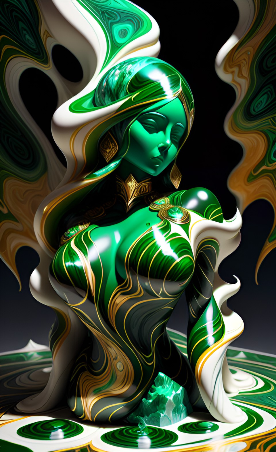 woman statue made out of malachite preview