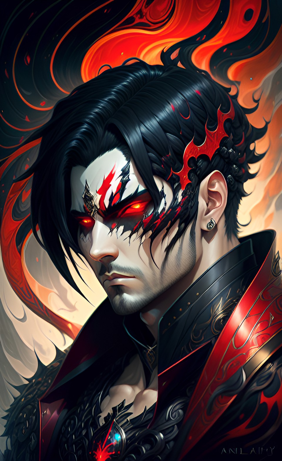 male, black hair and red eyes preview