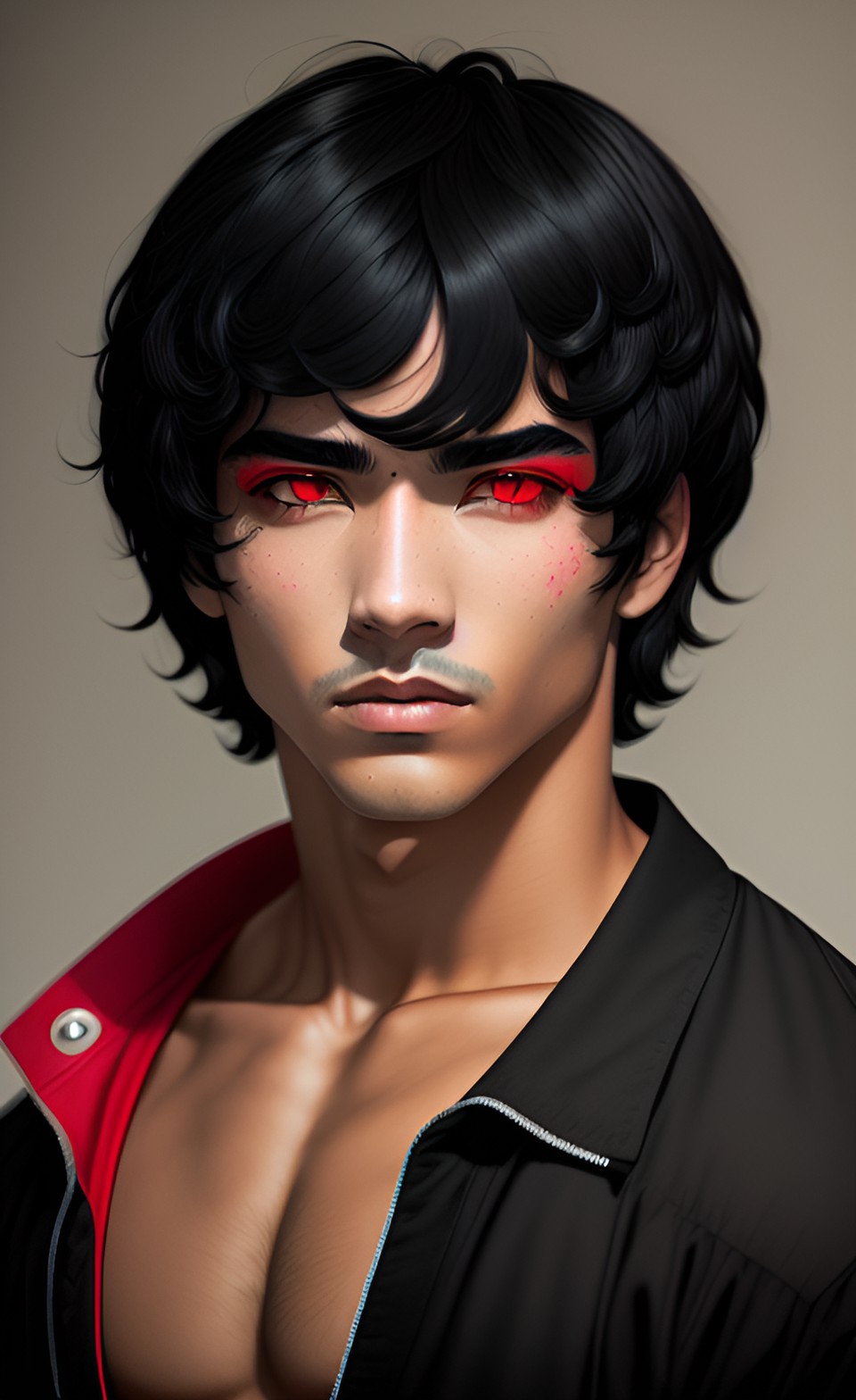 male, black hair and red eyes preview