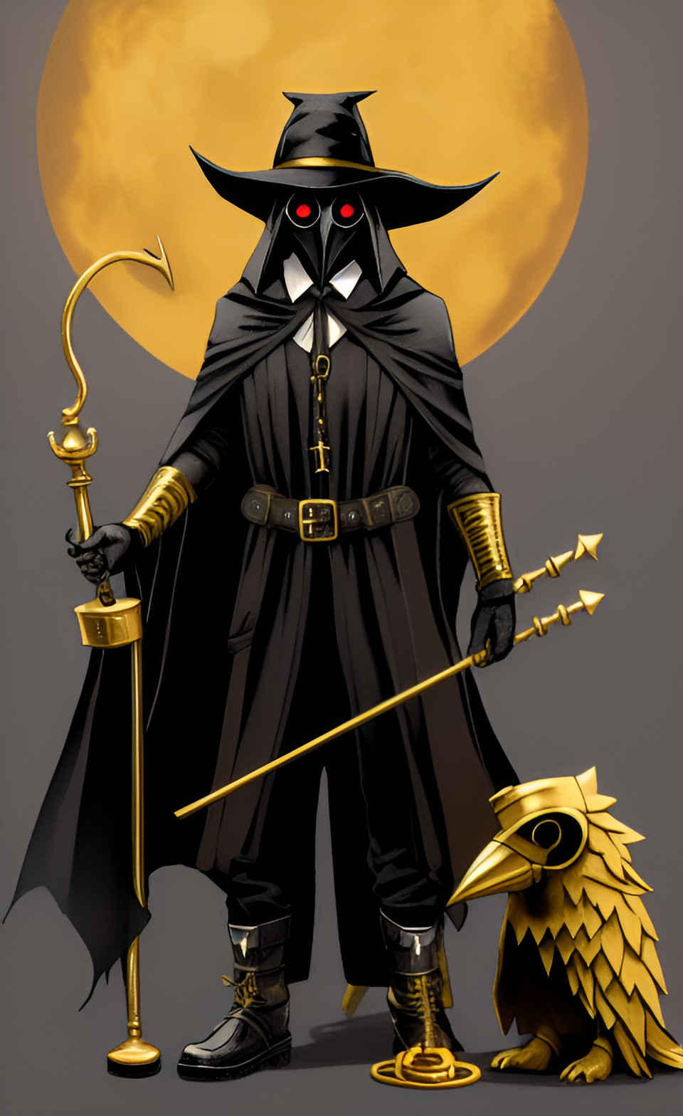 eerie plague doctor with a spiked golden cane preview