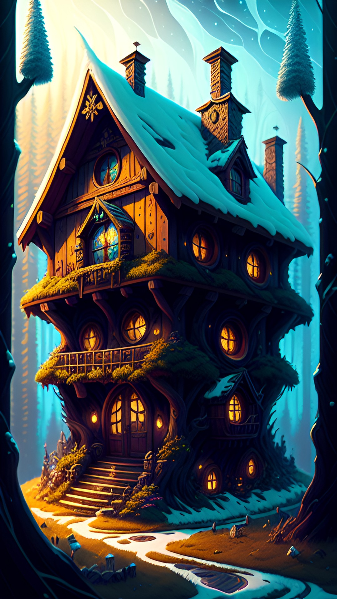 rustic cottage in the forest with owls near preview