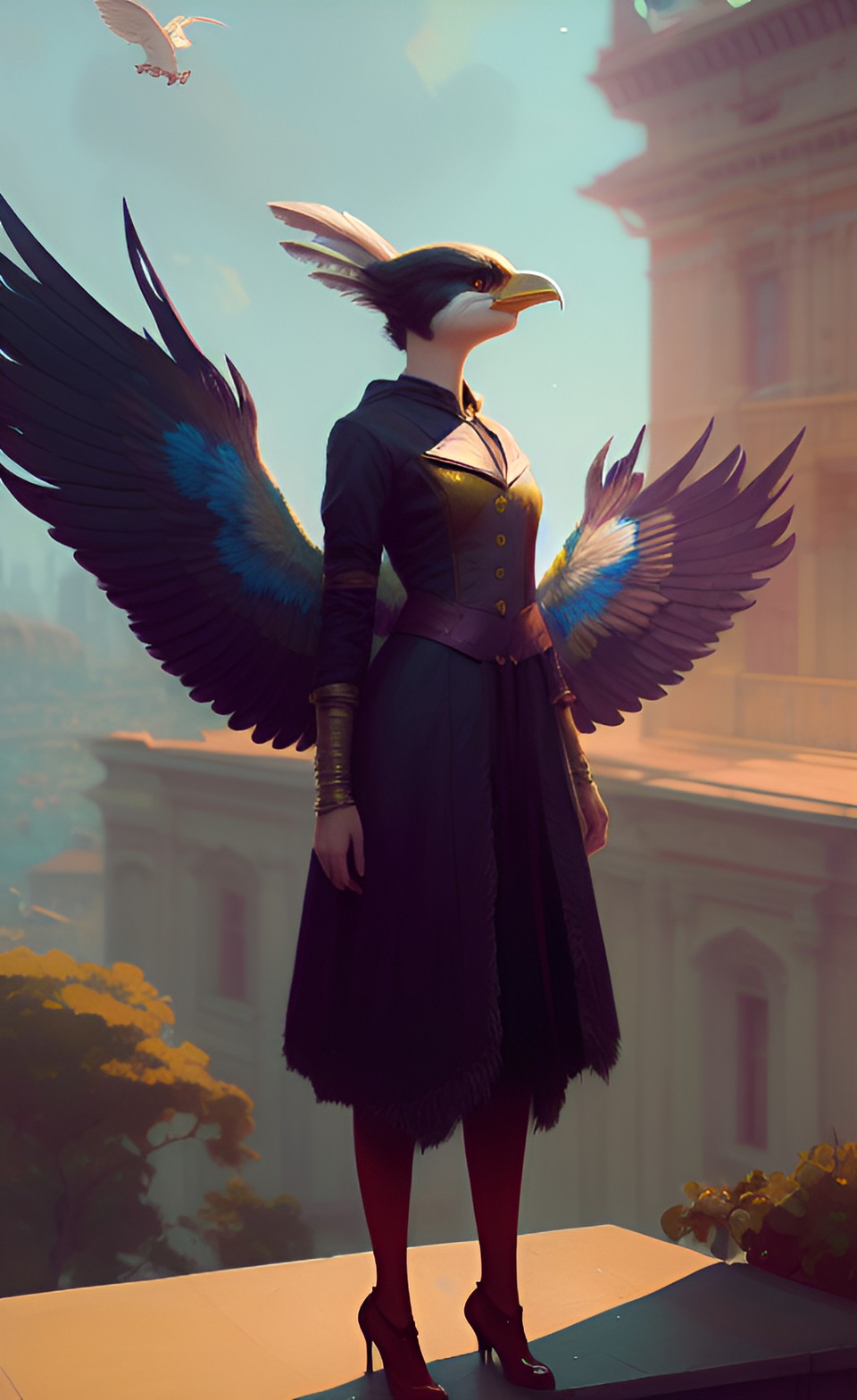 anthropomorphic human woman bird with a beak, wings preview