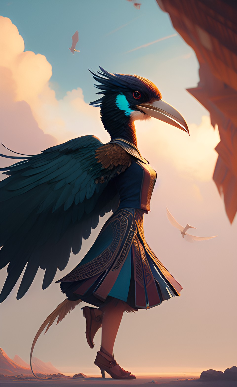 anthropomorphic human woman bird with a beak, wings preview