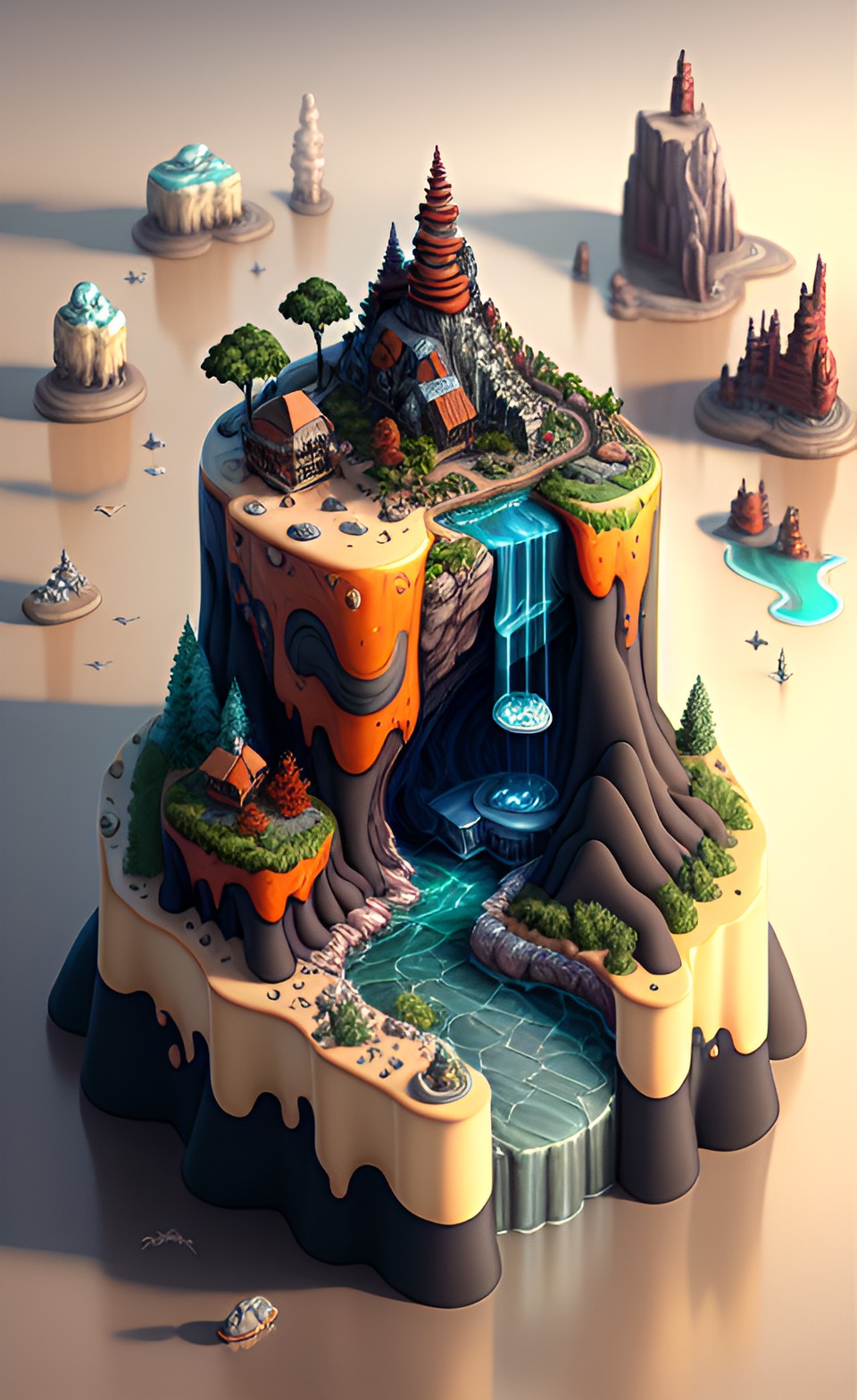 dark rust shine dull pale ground natural rock basic colors,cloudy morning trading town bay diorama,isometric view,hd,by keith parkinson,$duplicate,sign$ preview