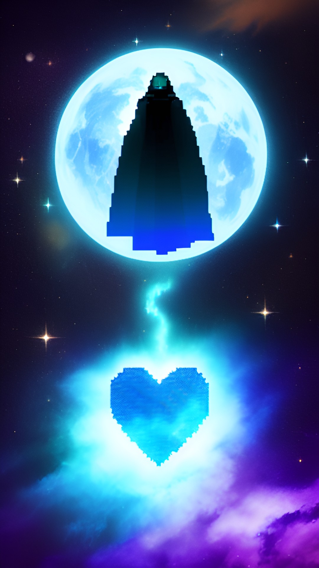 ghost rising from pixelated broken heart into outer space preview