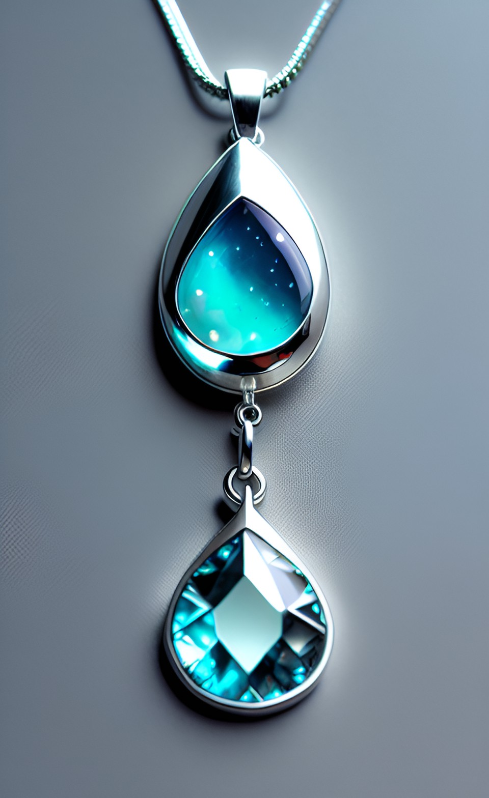 drop-shaped silver pendant reflecting the spring blue sky preview