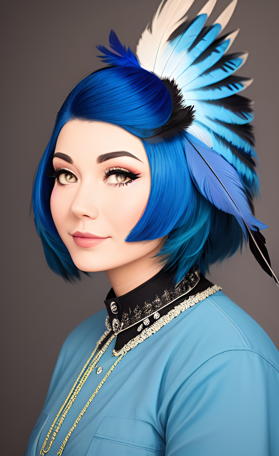 woman with bluejay feathers for hair preview