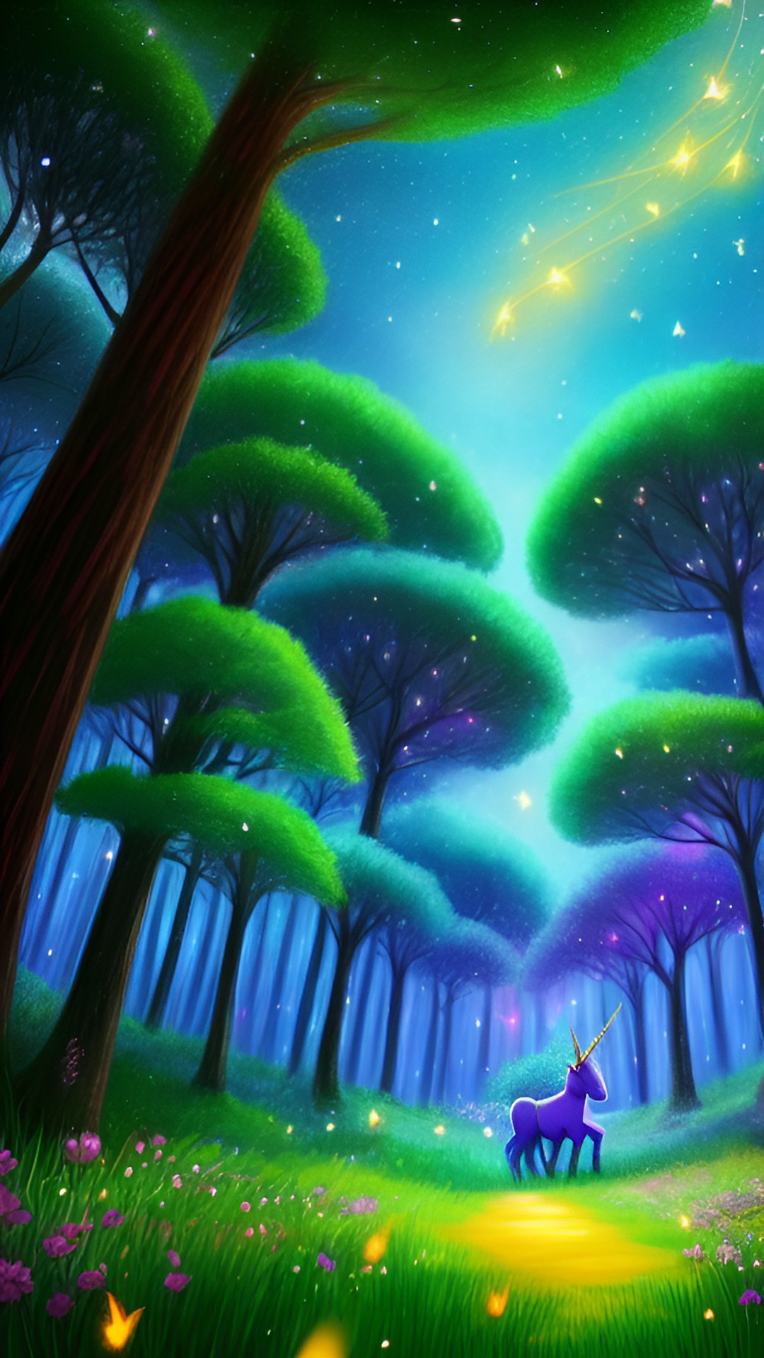 create a magical forest full of fireflies and unicorns. preview