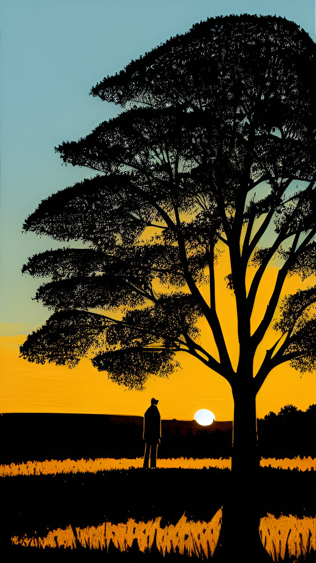 sunset - silhouette of a person under a tree in a sunset preview